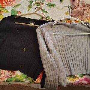VENUS Black and Gray Ribbed Crop Cardigans